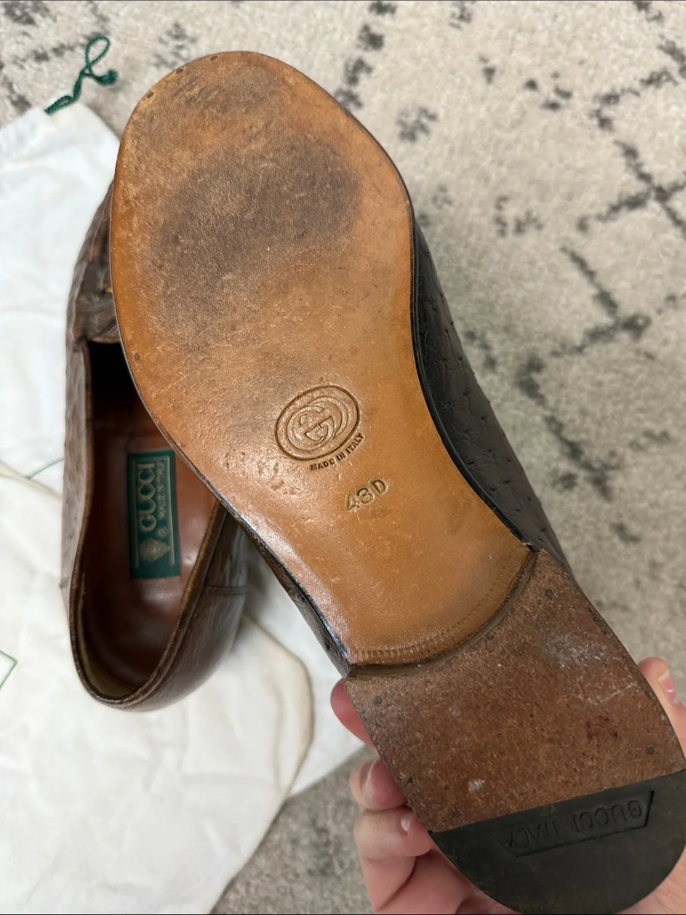 Men’s Gucci Brown Horsebit Ostrich Leather Loafers